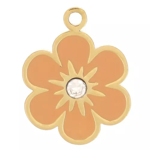 Dije de flor de resina epoxi de 9,5 mm - acero inoxidable 316L dorado - naranja x1