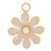 Dije de flor de 7,5 mm con cabujón de imitación de nácar. Acero inoxidable 304L Dorado x1
