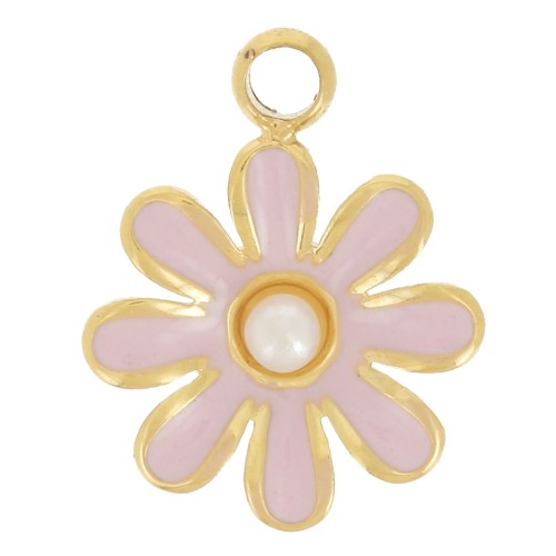 Dije de flor de 7,5 mm con cabujón de imitación de nácar. Acero inoxidable 304L Dorado x1