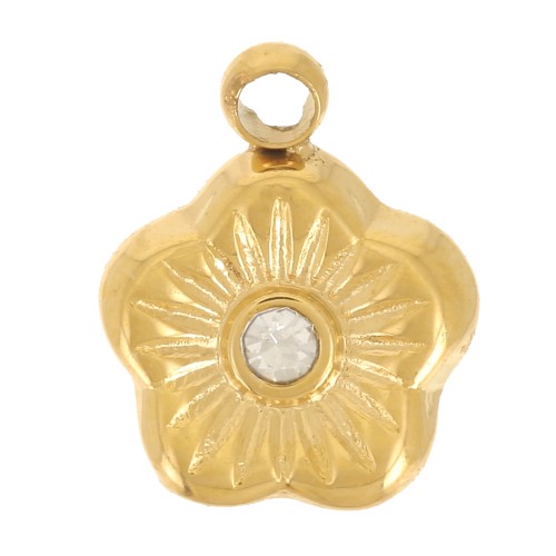 Dije de flor de 7 mm con óxido de circonio - acero inoxidable dorado x1