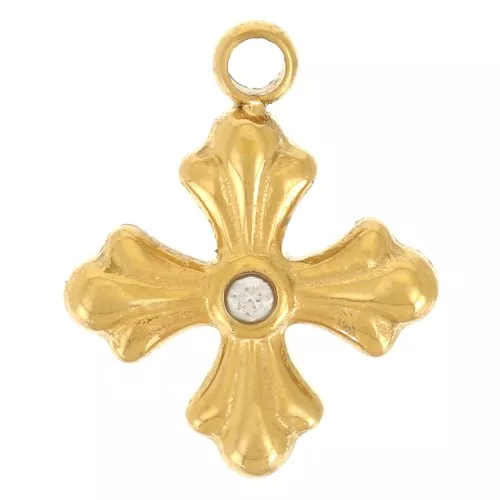 Dije de Cruz con Óxido de Circonio 10x8 mm - Acero inoxidable 304L Dorado x1