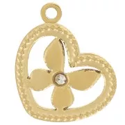 Dije en forma de corazón con motivo de mariposa, 12 x 9 mm - Acero inoxidable 304 Dorado x 1
