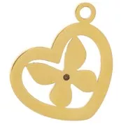 Dije en forma de corazón con motivo de mariposa, 12 x 9 mm - Acero inoxidable 304 Dorado x 1
