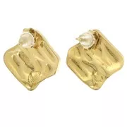 Pendientes de diamantes martillados de 17 mm con anilla abierta Acero inoxidable 304L Dorado x2