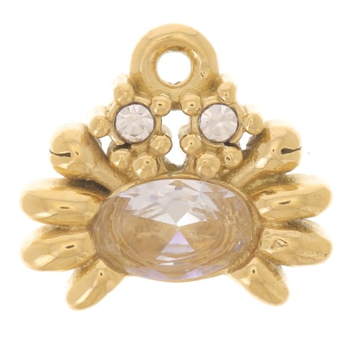 Charm cangrejo 11x12 mm óxido de circonio y strass - Acero inoxidable 304L Dorado x1