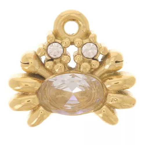 Charm cangrejo 11x12 mm óxido de circonio y strass - Acero inoxidable 304L Dorado x1