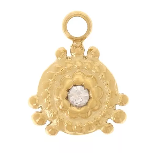 Mini Dije redondo 8x6 mm con strass - Acero inoxidable 304L Dorado