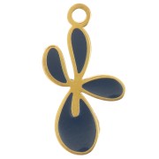 Dije con forma de flor de lis, 16 x 9 mm, resina epoxi - Acero inoxidable 316L Dorado - Azul oscuro