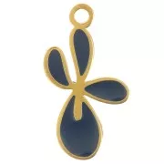 Dije con forma de flor de lis, 16 x 9 mm, resina epoxi - Acero inoxidable 316L Dorado - Azul oscuro