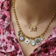 Dije Flor de Lis 16x9 mm resina epoxi - Acero inoxidable 304L Dorado - Azul oscuro