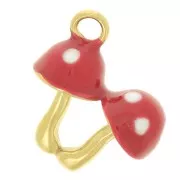 Breloque champignons 12x11 mm avec résine époxy - Acier inox 304L Doré - Rouge