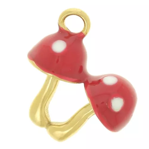 Dije seta 12x11 mm con resina epoxi - Acero inoxidable 304L Dorado - Rojo