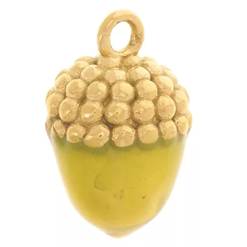 Dije de bellota 12,5x7,5 mm - Resina epoxi - Acero inoxidable 304L Dorado - Verde