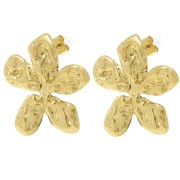 Pendientes flor martillada 27x29 mm - Acero inoxidable 304L Dorado x2