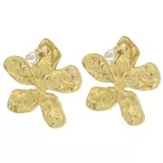 Pendientes flor martillada 27x29 mm - Acero inoxidable 304L Dorado x2