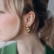 Pendientes de diseño abombado 31x22 mm - Acero inoxidable 304L Dorado x2