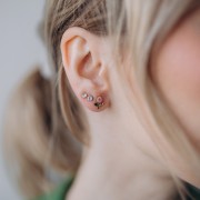 Pendientes flor 8x7mm óxido de circonio - Acero inoxidable 304L Dorado - Rosa x2