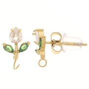 Pendientes Flor 11x7mm Open Hoop &amp; CZ Acero inoxidable 304L Dorado - Cristal|raw }}