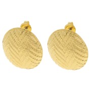 Pendientes redondos con textura 24 mm - motivo chevron - Dorado con oro fino x2|raw }}