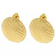 Pendientes redondos con textura 24 mm - motivo chevron - Dorado con oro fino x2