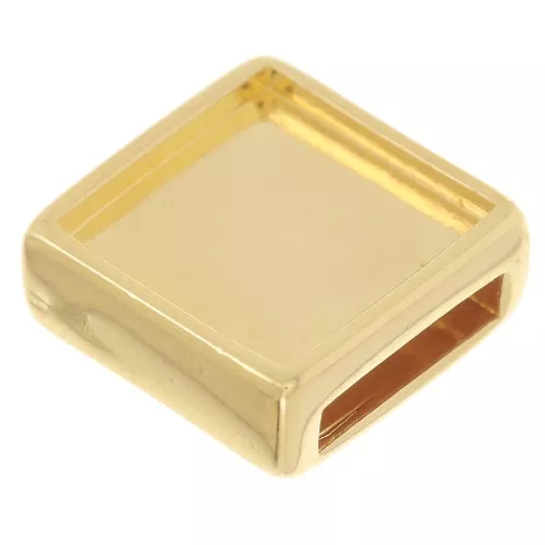 Cuenta pasante cuadrada para cabujón plano de 12 mm y cordón de 10 mm - Dorado con oro fino x1