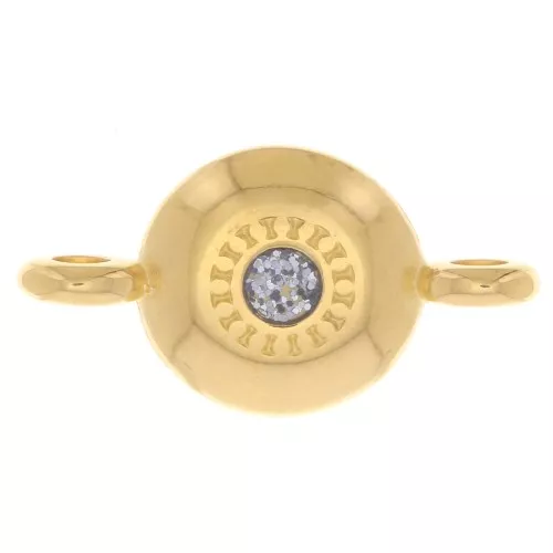 Entrepieza redonda con resina epoxi 17,5x9 mm - Dorado con oro fino - Gris purpurina