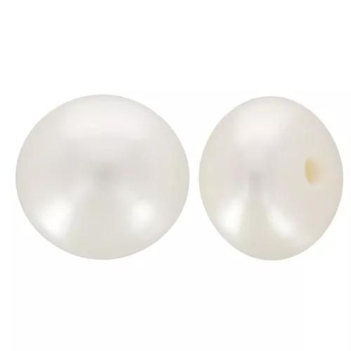 Perlas de agua dulce redondas semiperforadas aplanadas 6 mm - Clase AAA - Blancas x2