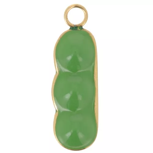 Colgante vaina de guisante 21x7 mm resina epoxi - Acero inoxidable 304L Dorado - Verde