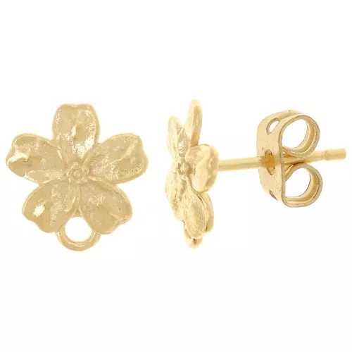 Pendientes Flor 11x9 mm con Aro Cerrado - Plata de Ley 925 Plateado con Oro fino x2