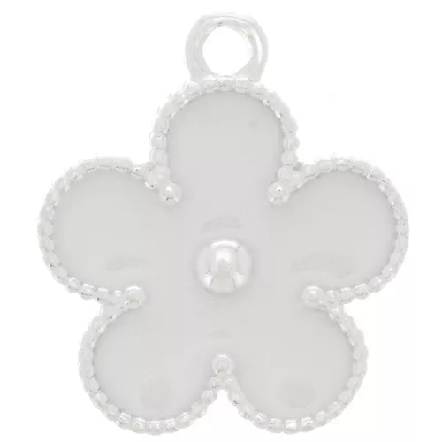 Dije flor 18x15 mm con resina epoxi - Plateado 925 - Brillo blanco x1