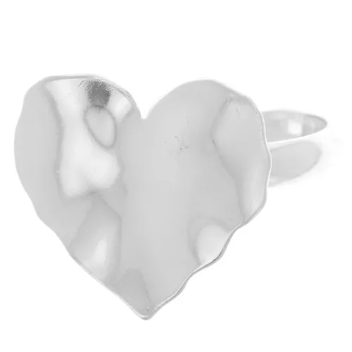 Anillo corazón martillado ajustable - Talla 48 a 54 - Plata 925 x1