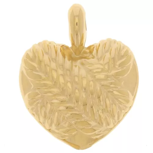 Colgante corazón abombado 27x22 mm - efecto trenzado - Dorado con oro fino x1