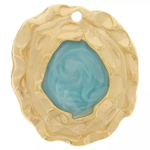 Colgante irregular 25x22 mm con resina epoxi - Dorado con oro fino - Turquesa x1