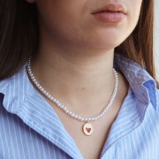 Colgante ovalado 19x14 mm - Motivo fresa - Dorado oro fino - Blanco - Rojo x1