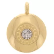 Dije redondo de 13,5 mm con resina epoxi - Dorado con oro fino - Brillo plateado x1