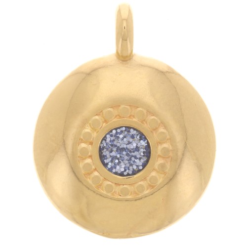 Dije redondo de resina epoxi de 13,5 mm - Dorado con oro fino - Purpurina gris x1