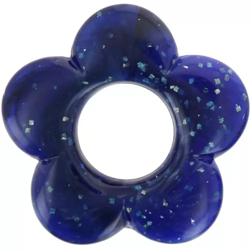 Colgante flor 21 mm en resina opaca - Azul oscuro jaspeado purpurina x1