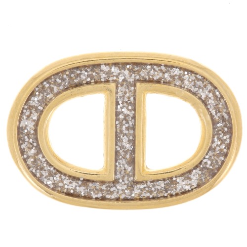 Entrepieza de malla marina 19,5x13 mm resina epoxi - Dorado con Oro fino - Gris purpurina