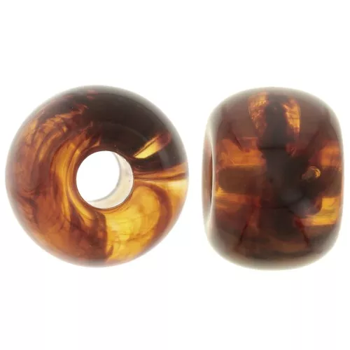Cuentas redondas con agujeros grandes 13x9 mm en resina translúcida - Ámbar jaspeado x8