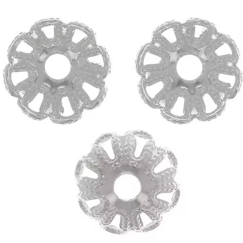 Casquillas con filigrana 6 mm - efecto flor - Plateado x20