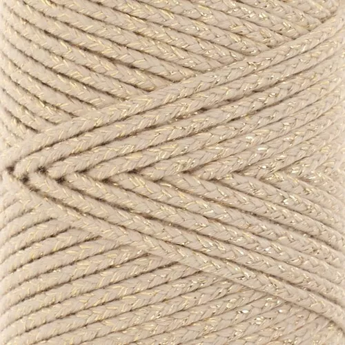 Cordón de algodón trenzado de 2,5 mm - made in France - Beige - Dorado x1m