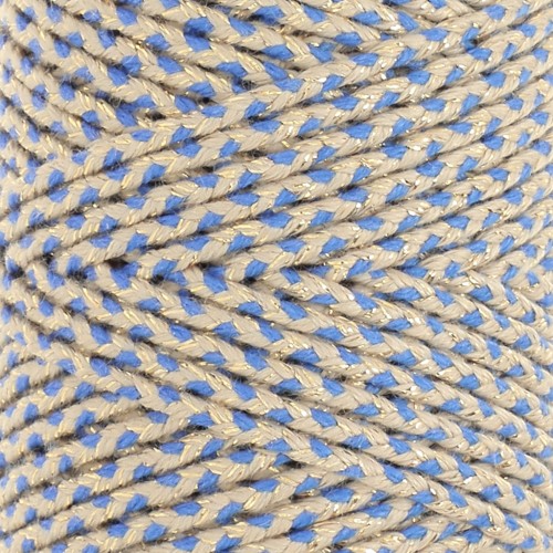 Cordón de algodón trenzado de 2,5 mm - made in France - Beige - Azul - Dorado x1m