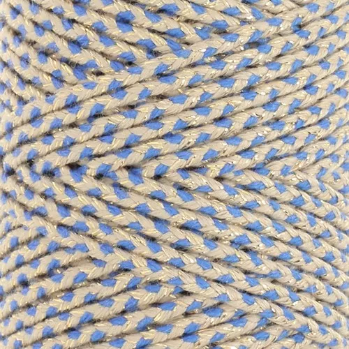 Cordón de algodón trenzado de 2,5 mm - made in France - Beige - Azul - Dorado x1m