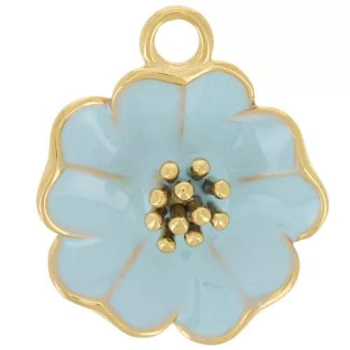 Colgante flor 22 mm con resina epoxi - Acero inoxidable 304L Dorado - Azul x1