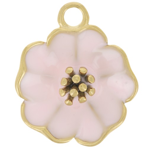 Colgante flor 22 mm con resina epoxi - Acero inoxidable 304L Dorado - Rosa x1
