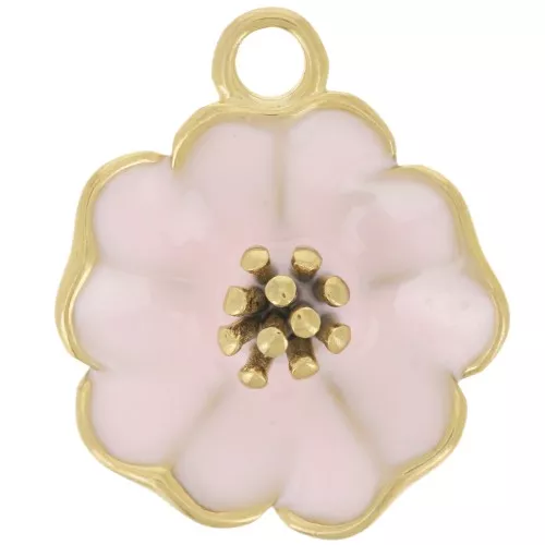 Colgante flor 22 mm con resina epoxi - Acero inoxidable 304L Dorado - Rosa x1