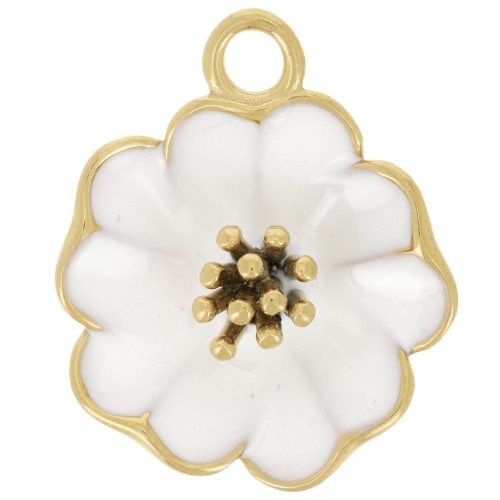 Colgante flor 22 mm con resina epoxi - Acero inoxidable 304L Dorado - Blanco x1