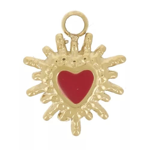 Dije corazón Ex-voto 9x7 mm resina epoxi - Acero inoxidable 304L Dorado x1