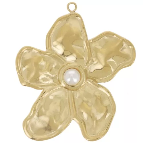 Colgante flor 33x28 mm cabujón imitación nácar Acero inoxidable 304L Dorado x1