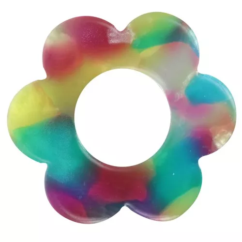 Colgante Flor Acetato 18 mm - Carey - Turquesa - Fucsia x1